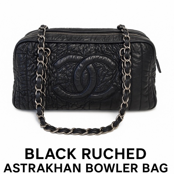 CHANEL Black Ruched Astrakhan Bowler Bag – Rare & Classic - Picture 1 of 7